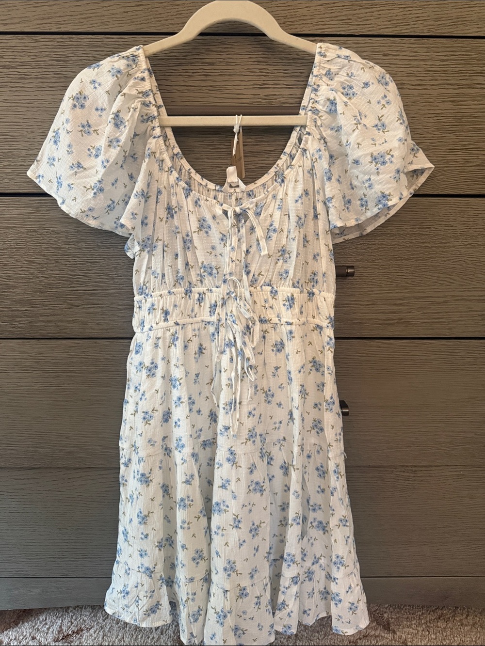 Blu Pepper White Dress with Light Blue Floral Print